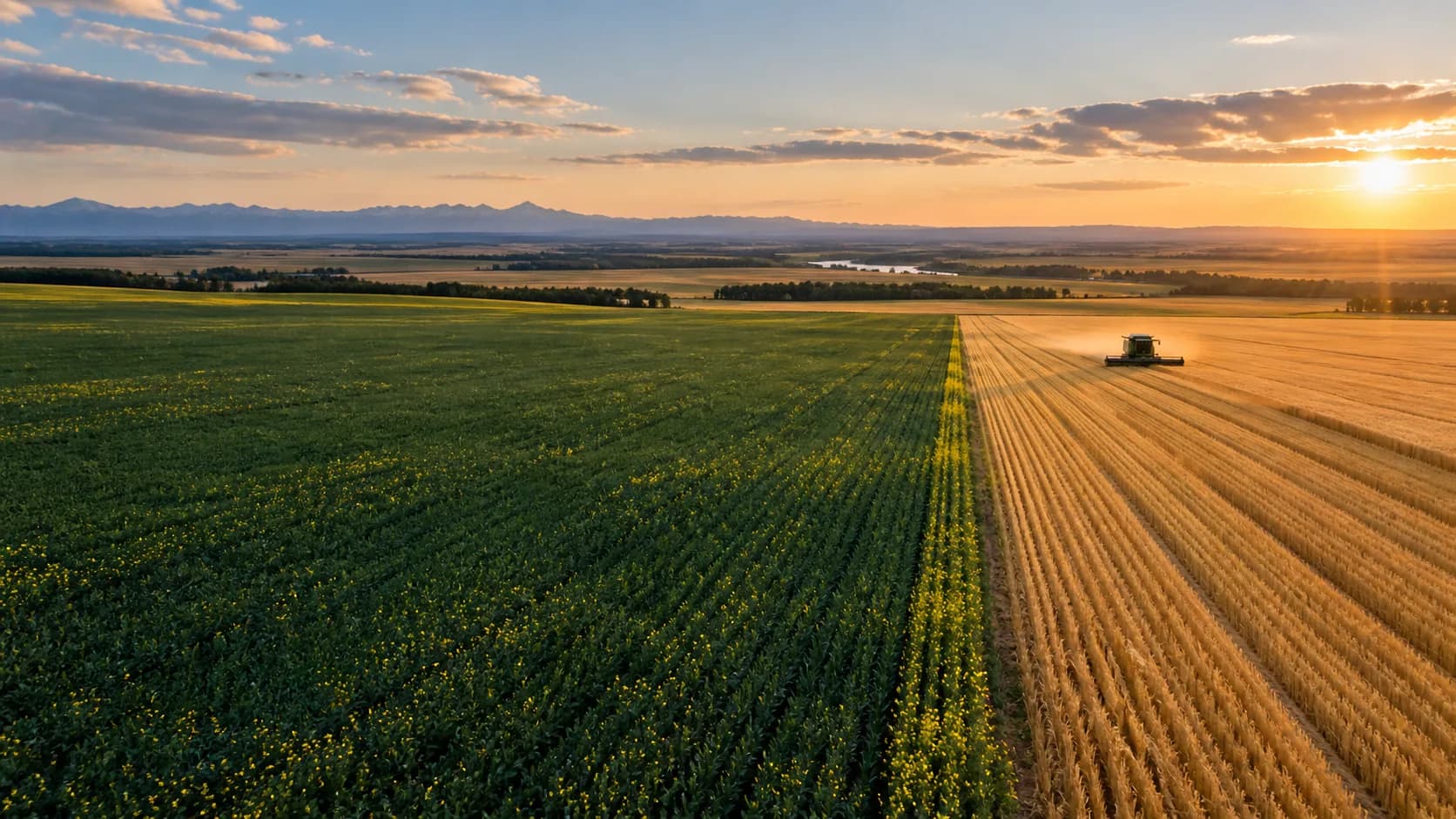 A Western Canadian grain farm at harvest